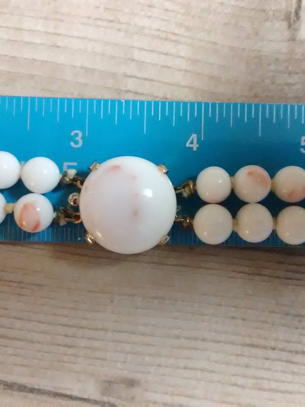 Castlecliff milk glass two strand necklace - white beads w/ pink / blush spots - Picture 4 of 14